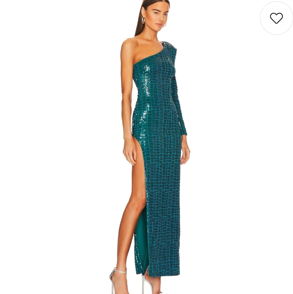 REVOLVE Teal Sequin One-Shoulder Maxi Dress